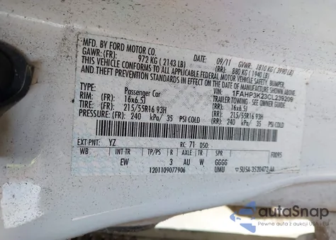 2012 Ford Focus Se z USA, uszkodzony, nr VIN 1FAHP3K23CL239209